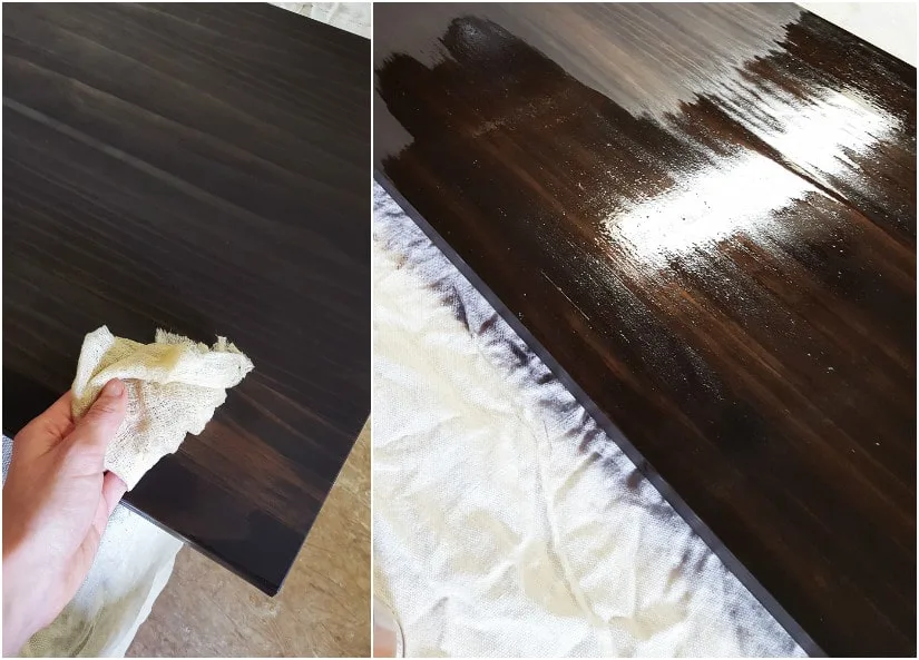 staining the butcher block coffee table top