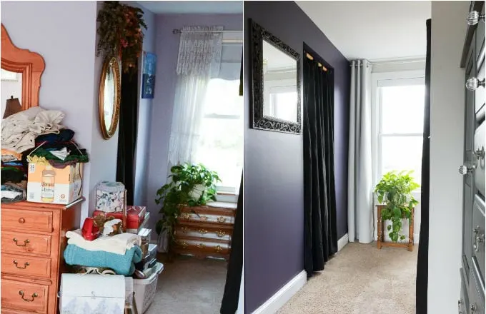 before and after collages of the bedroom