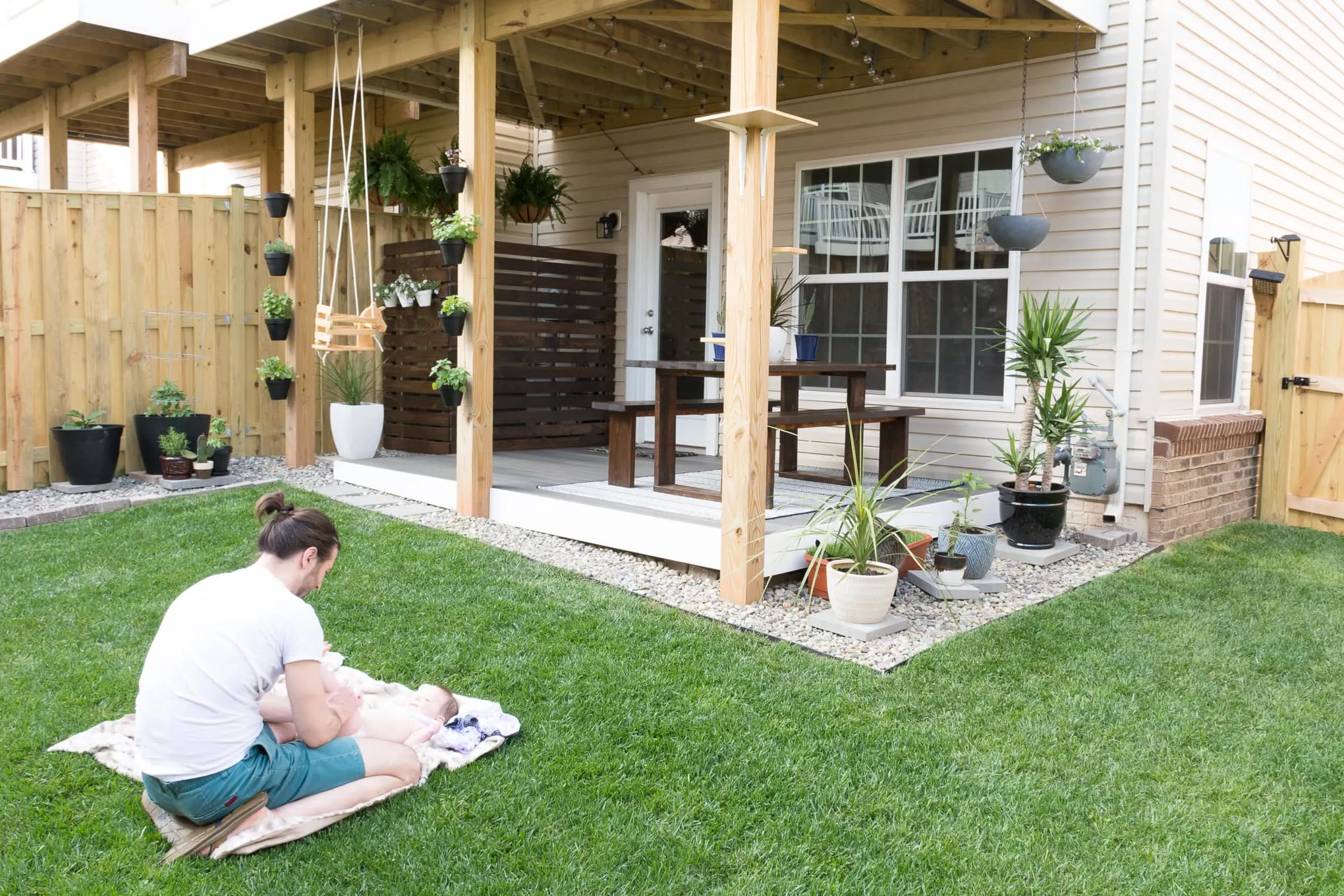 patio in a small townhouse backyard