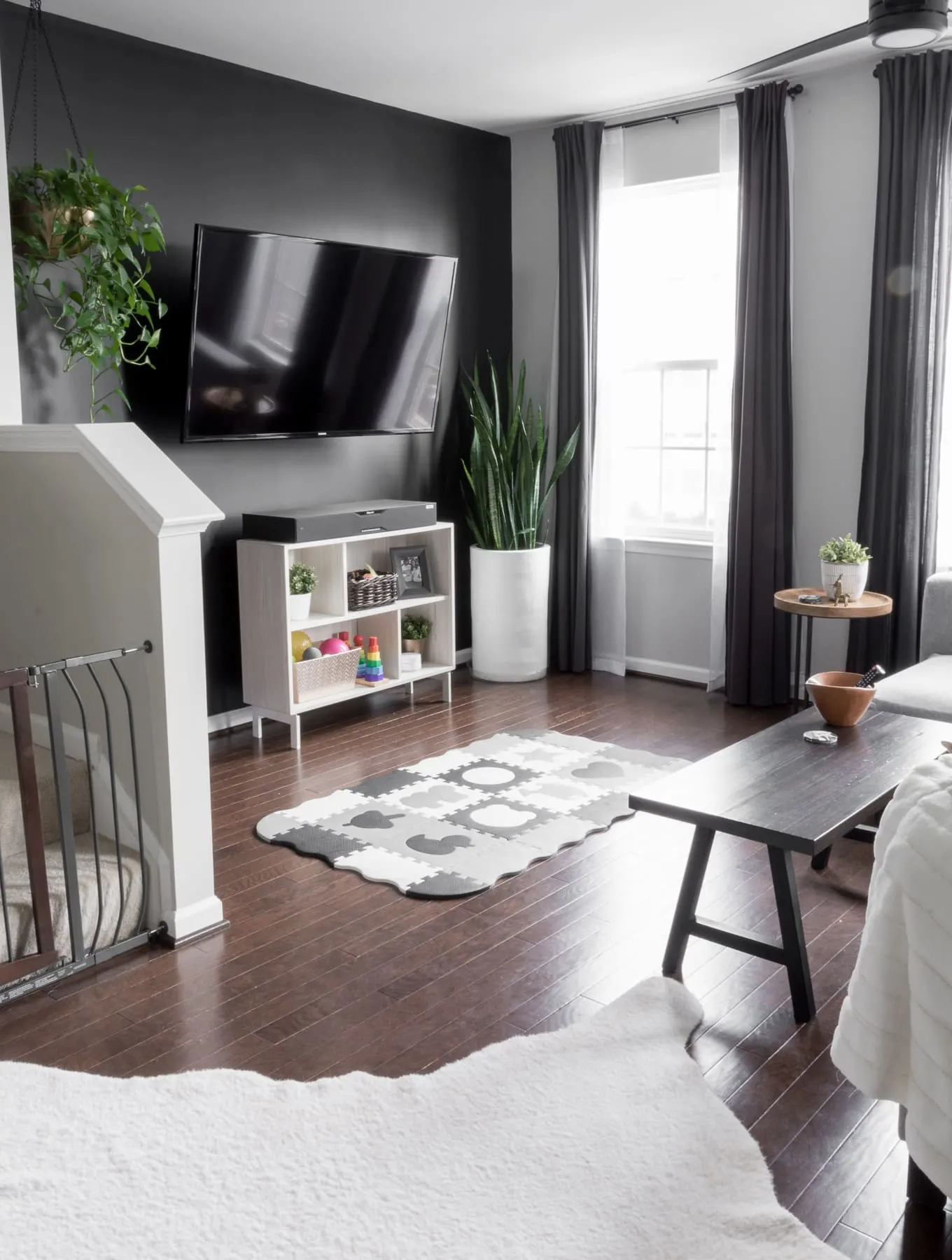 Simple living room with kid-friendly features