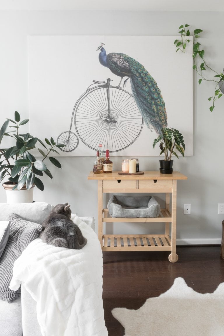 large DIY canvas art in a living room