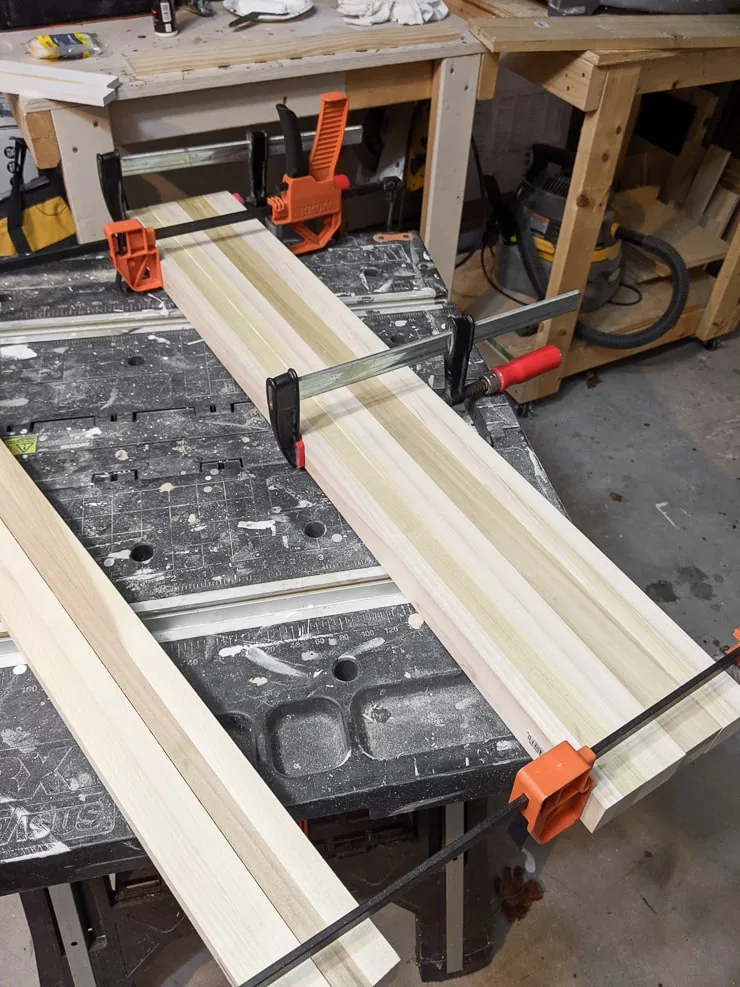 edge gluing boards to create the top of the desk