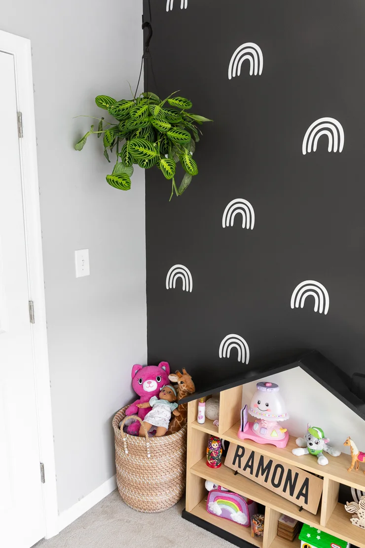 lemon lime prayer plant hanging in a kids room