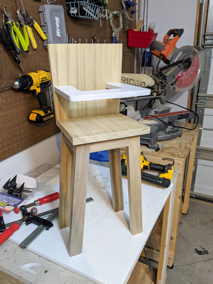 Check out my free modern wooden doll high chair plans!