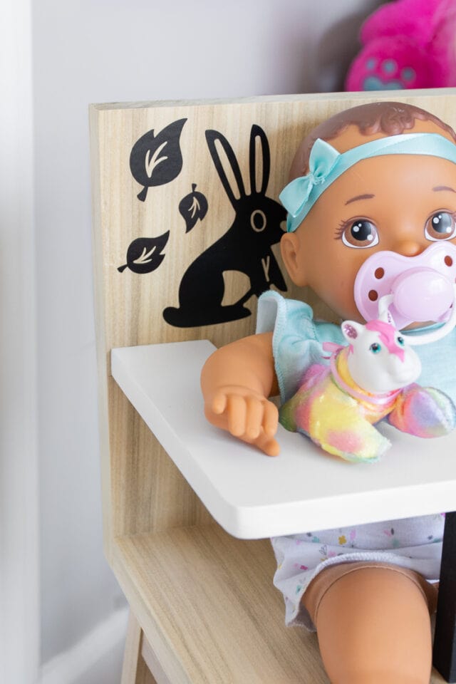 Check out my free modern wooden doll high chair plans!