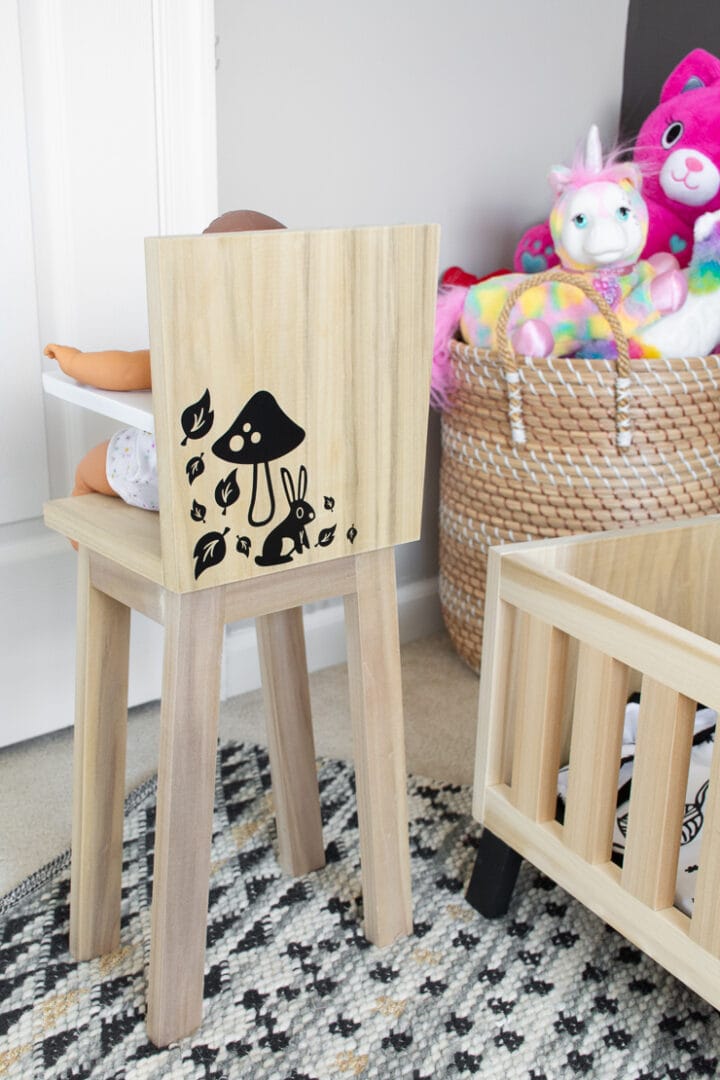 Check out my free modern wooden doll high chair plans!