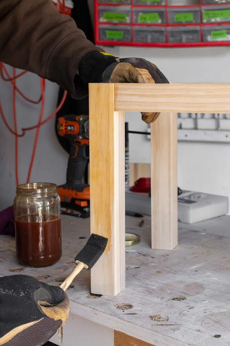finishing the wooden plant stand base for outdoor use