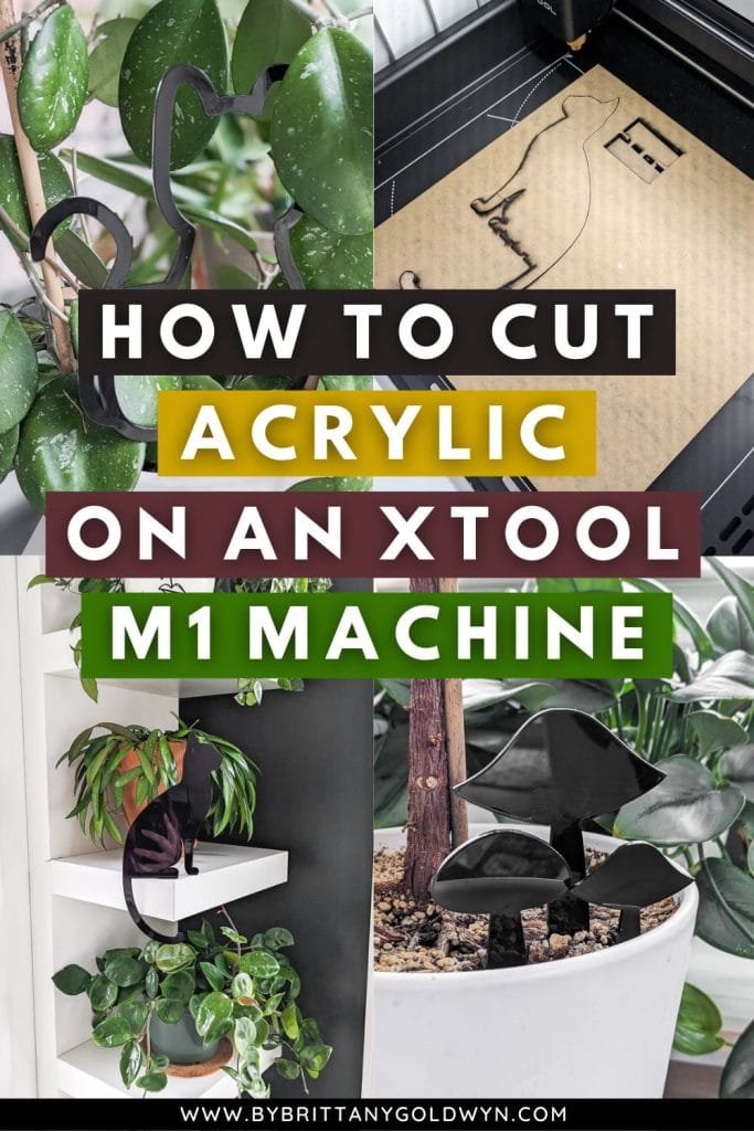 collage that says how to cut acrylic on an xtool m1 machine with images of projects