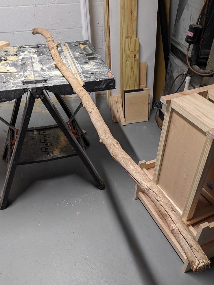 long tree branch in a workshop