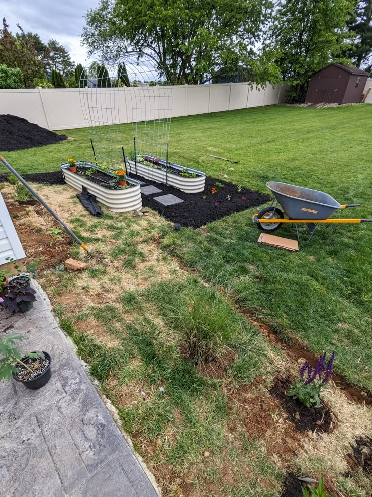 DIY landscaping around a concrete patio