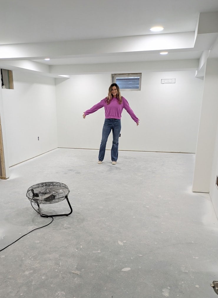 unfinished basement with drywall primed