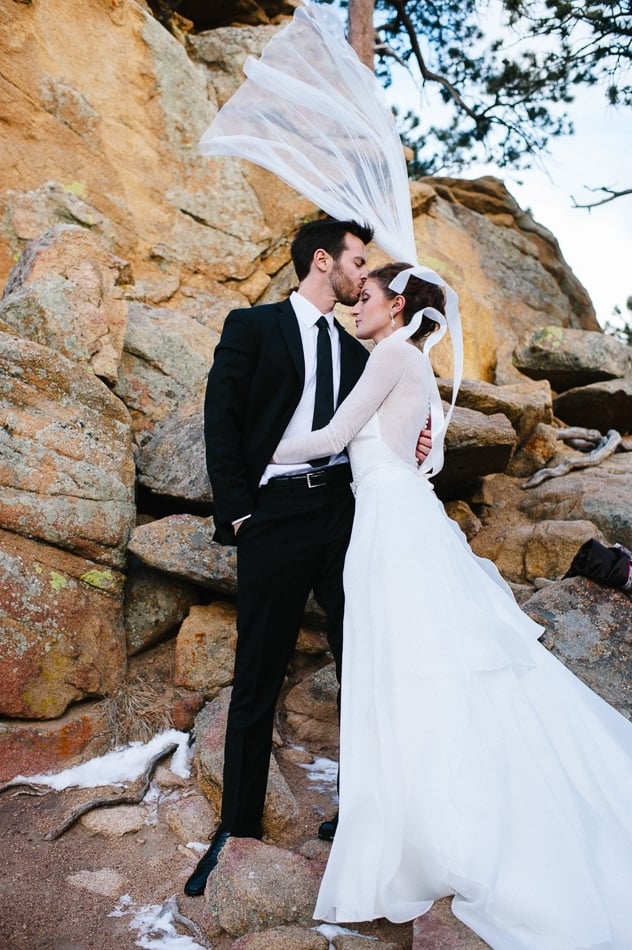 bride and groom in wedding attire