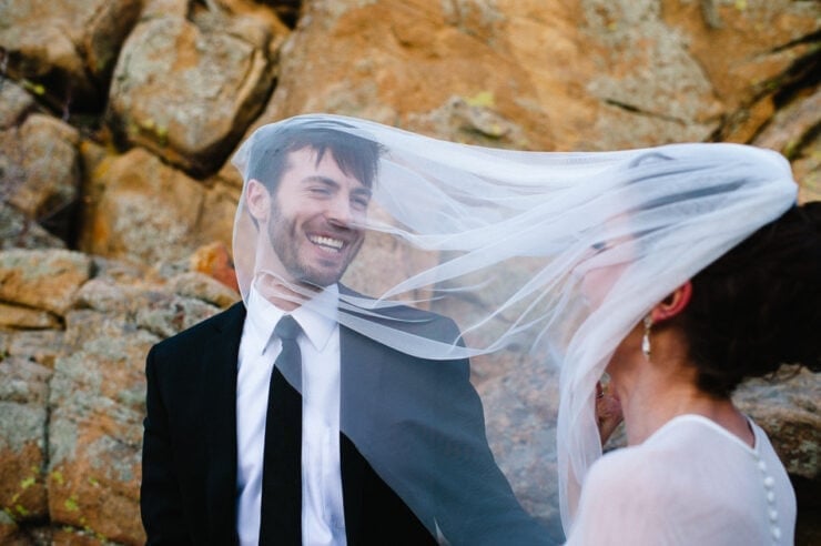 bride and groom in wedding attire