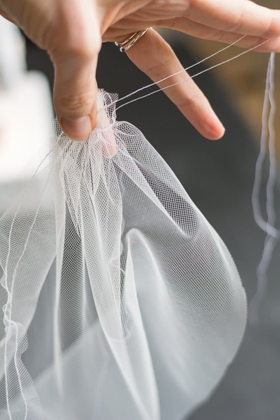 sewing a DIY bridal veil