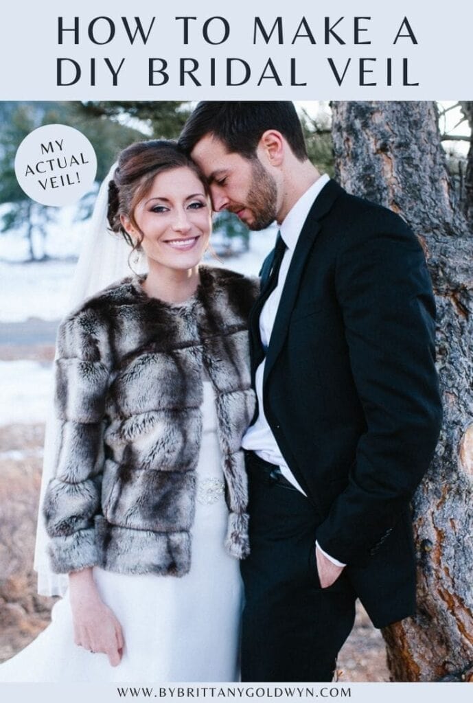 collage about how to sew a bridal veil with a photo of a man and a woman