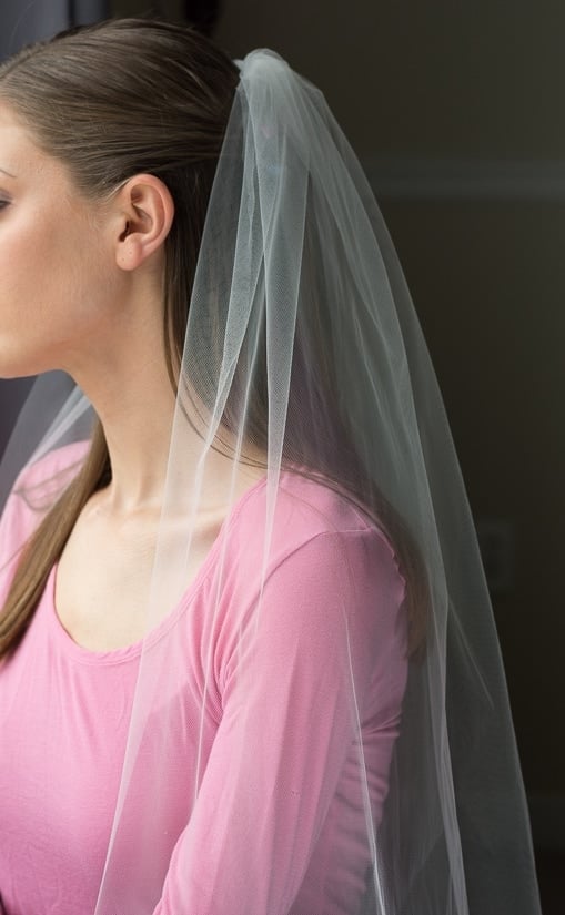 woman wearing a homemade veil