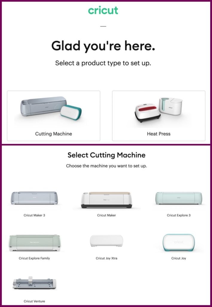 screenshot of Design Space setting up a new machine