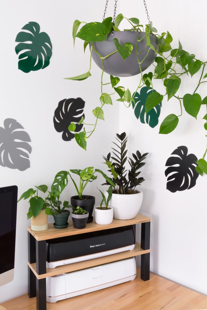 chipboard monstera leaf decor in an office