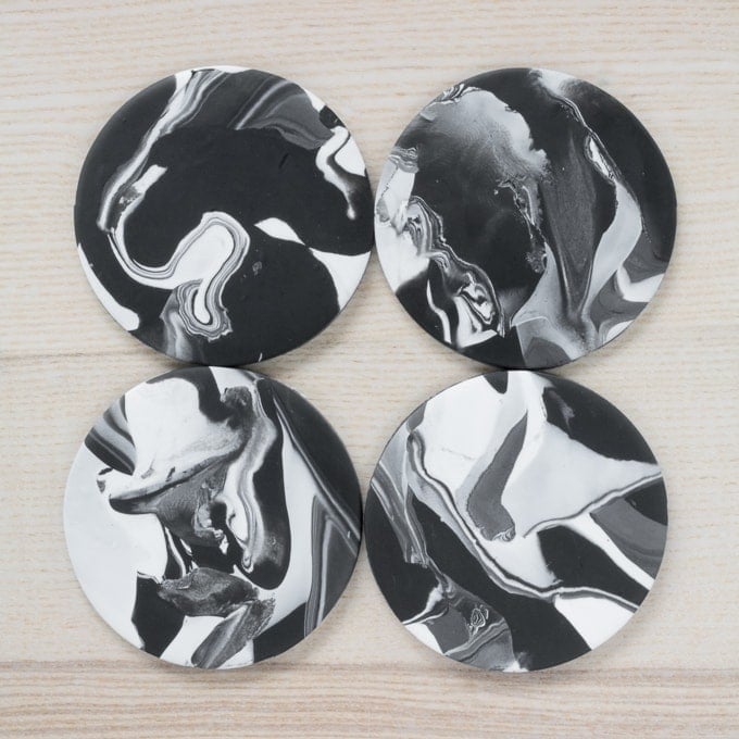 marbled polymer clay coasters