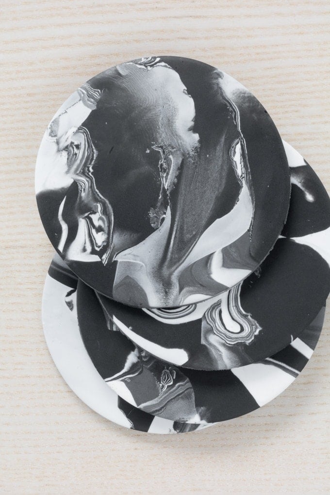 DIY polymer clay coasters with a marbled effect