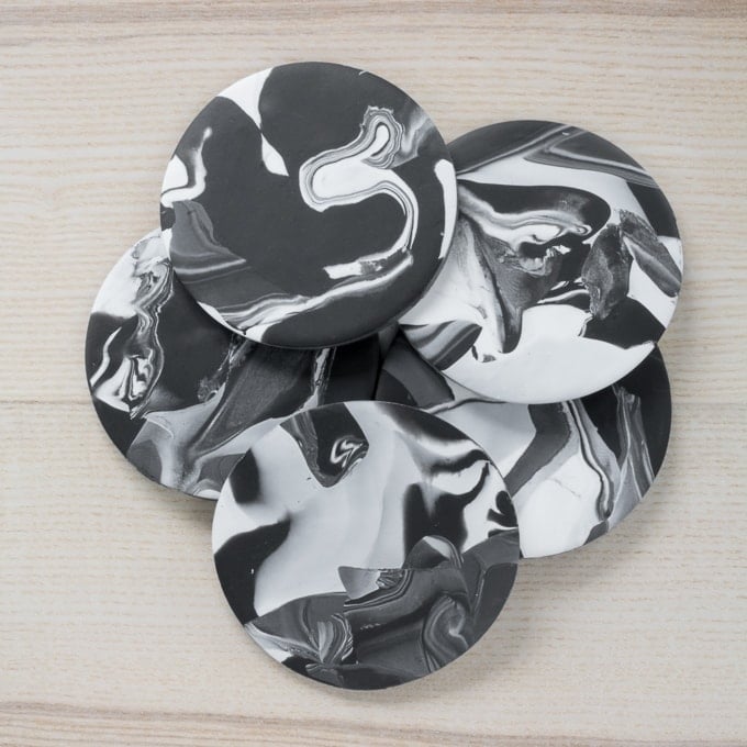 marbled polymer clay coasters