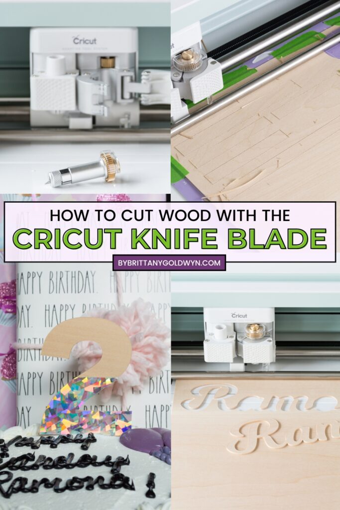 collage that says how to cut wood with the Cricut Knife Blade with pictures of projects