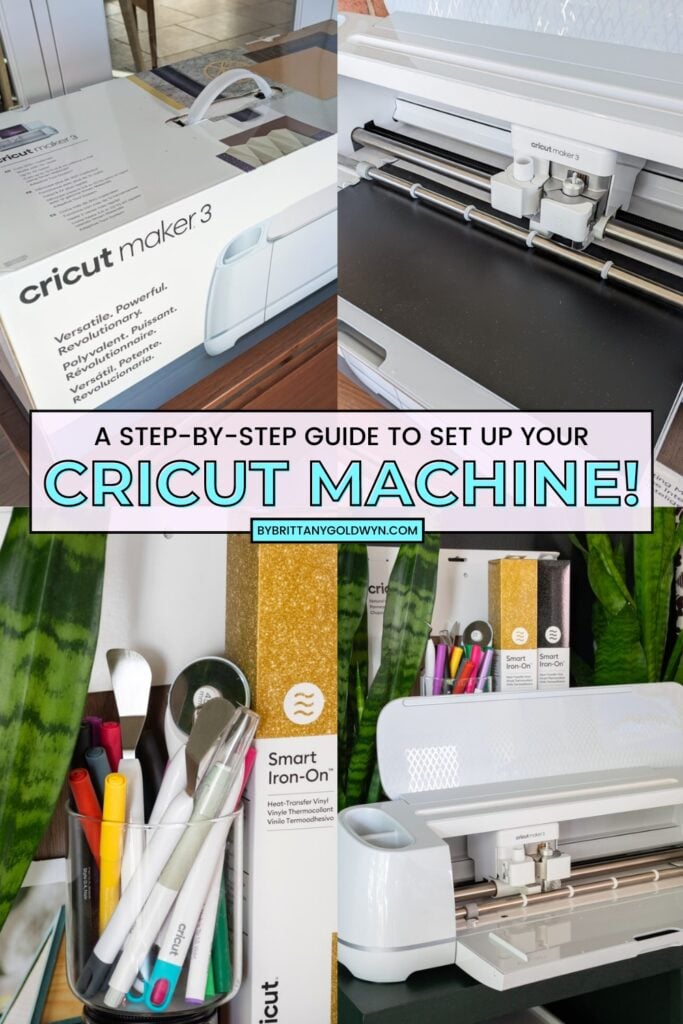 collage that says a step-by-step guide to set up your cricut machine