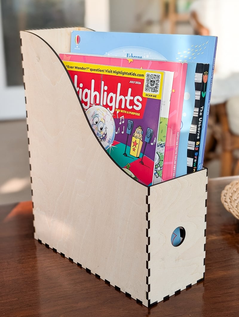 wood magazine organizer made on an xtool m2