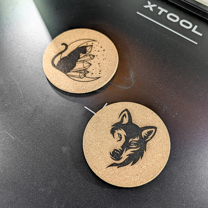 cork coasters engraved using an m2 machine